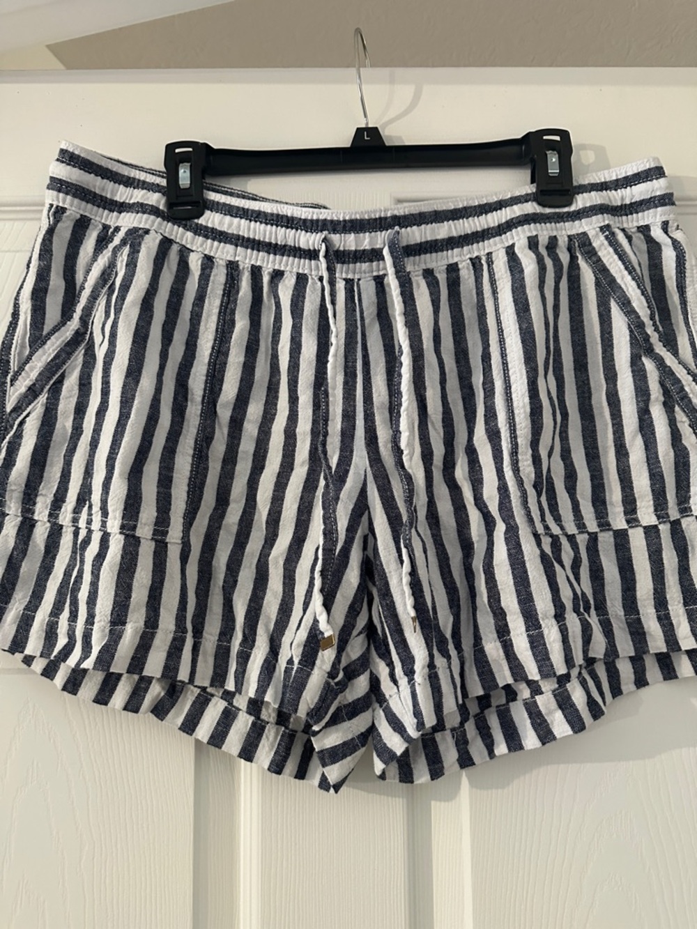 St. John's Bay Navy and White Striped Drawstring Athletic Shorts - Picture 3 of 4